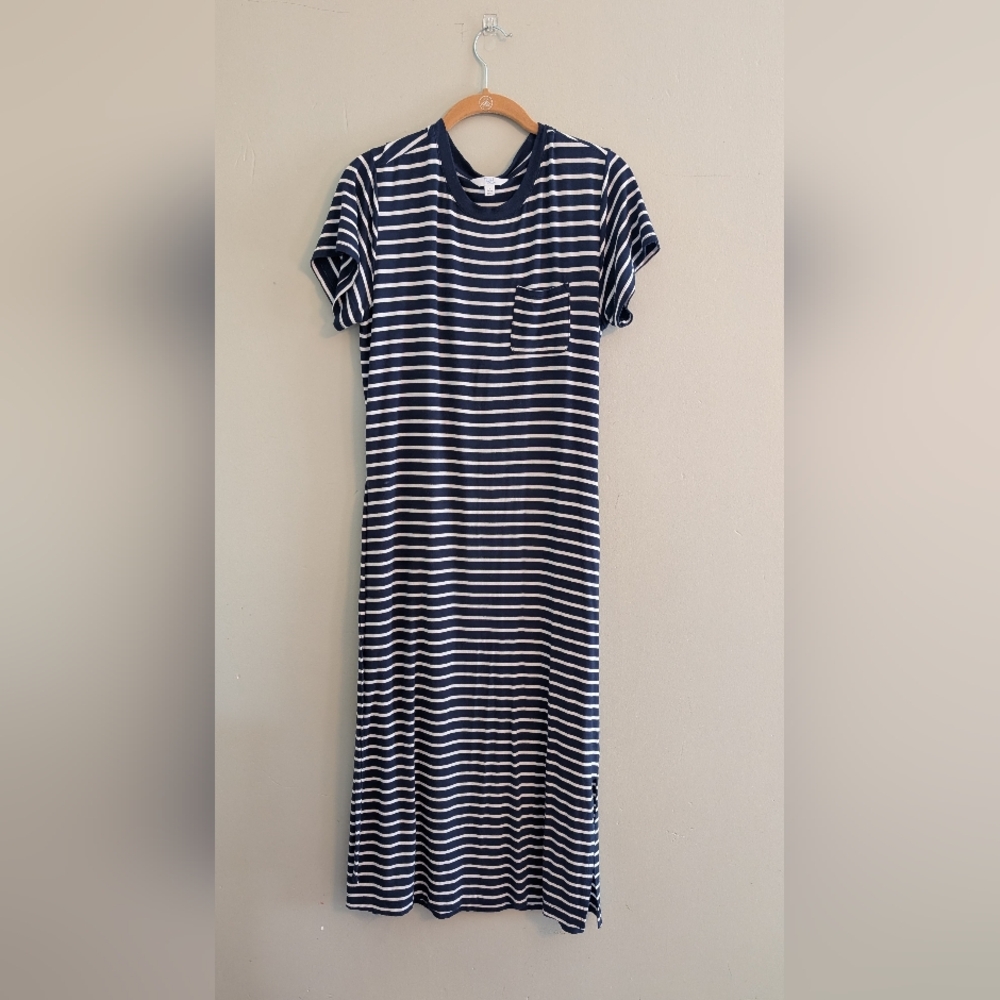 Time and Tru Navy Stripe Nautical T-Shirt Sheath Dress Belted Women's 4-6 Small